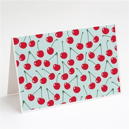 Carolines Treasures Carolines Treasures BB5148GCA7P Cherries on Blue Greeting Cards & Envelopes - Pack of 8 BB5148GCA7P